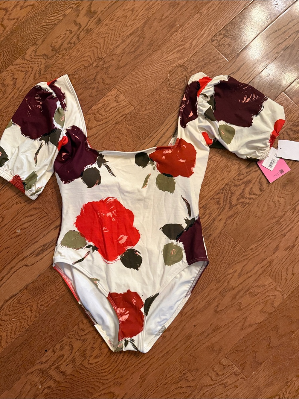 kate spade Cream One-Piece Swimsuit with Red & Olive Floral Print